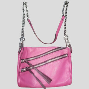 Oryany Women's Neon Barbie Pink Pebbled Leather Crossbody Bag Silver Hardware